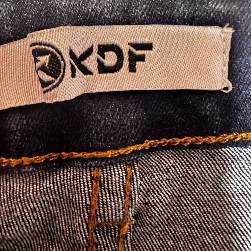 KDF High Rise Stretch Flair Blue Denim High Waisted Jeans - Picture 6 of 8